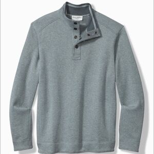 Tommy Bahama Mens Flip Coast Sweatshirt Pullover Ash Grey Snap Mock Neck Size XL